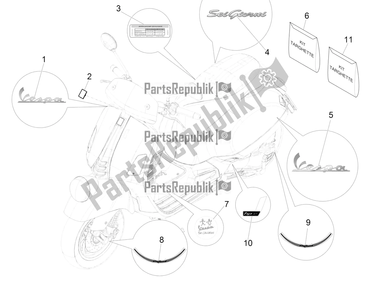 Todas las partes para Placas - Emblemas de Vespa GTV 300 HPE SEI Giorni IE ABS E5 2021