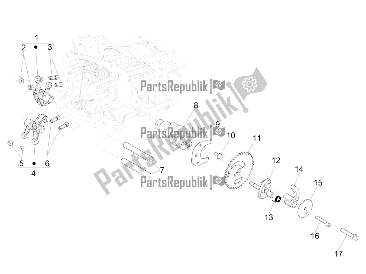 All parts for the Rocking Levers Support Unit of the Vespa GTV 300 HPE SEI Giorni IE ABS E5 2021