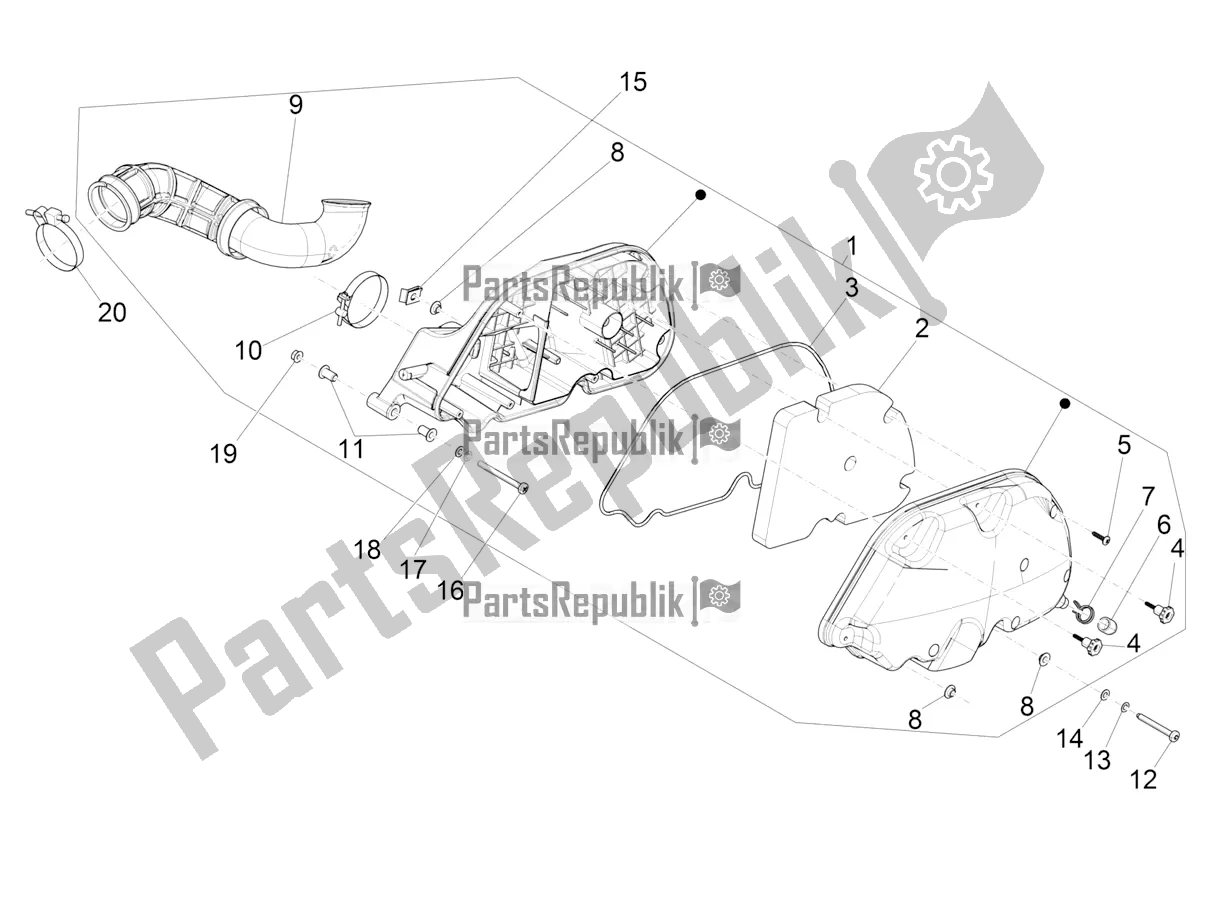 All parts for the Air Filter of the Vespa GTV 300 HPE SEI Giorni IE ABS E5 2022