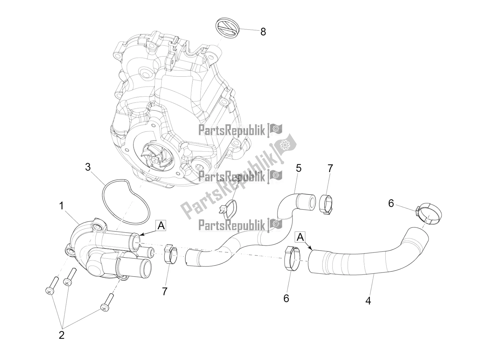 Toutes les pièces pour le Pompe De Refroidissement du Vespa GTV 300 HPE SEI Giorni IE ABS E5 2022