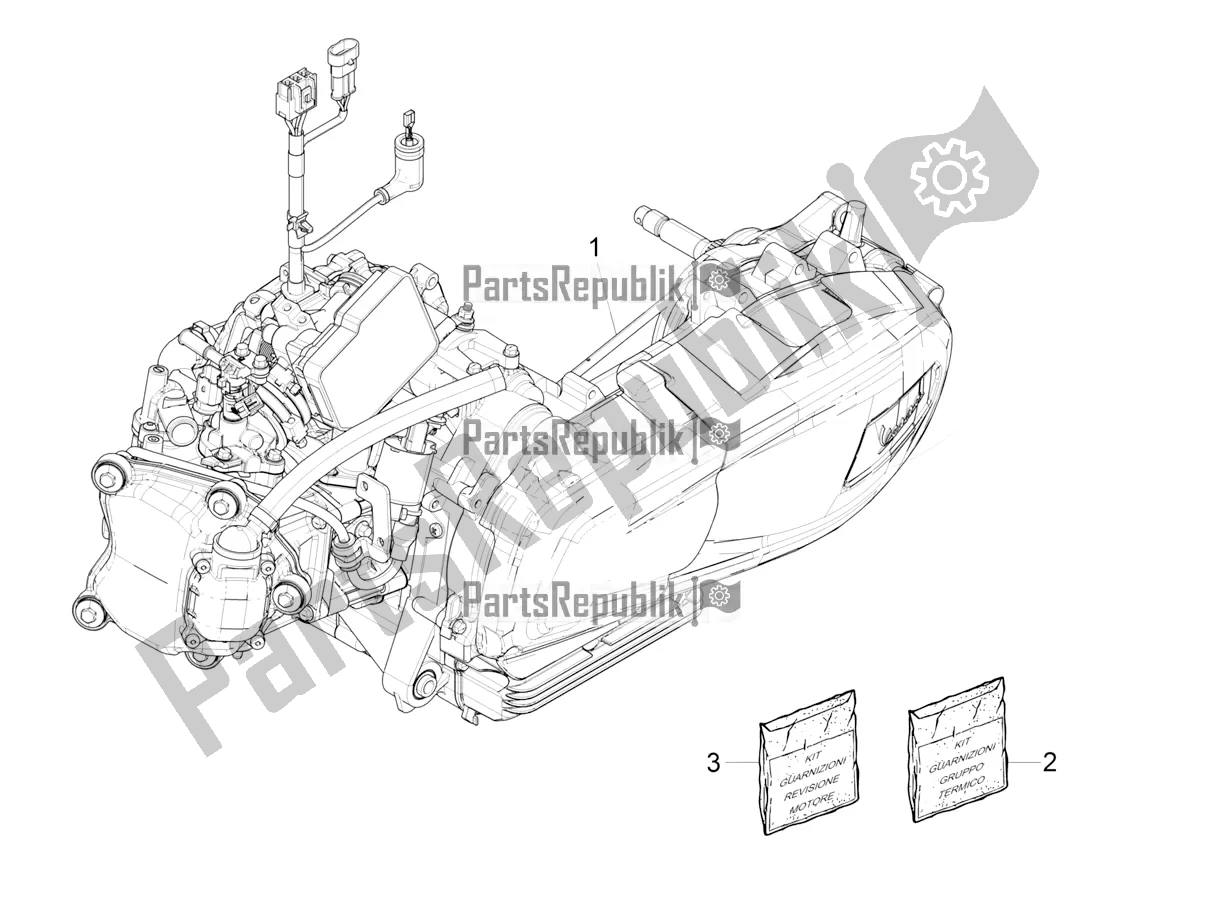 All parts for the Engine, Assembly of the Vespa GTV 300 HPE SEI Giorni IE ABS E5 2022