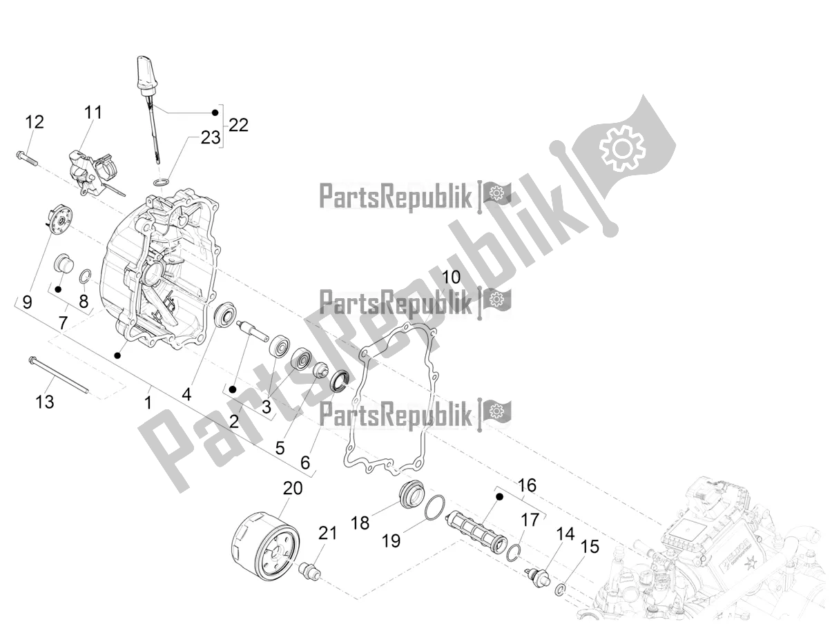 Toutes les pièces pour le Couvercle Magnéto Volant - Filtre à Huile du Vespa GTV 300 HPE SEI Giorni IE ABS E5 2022