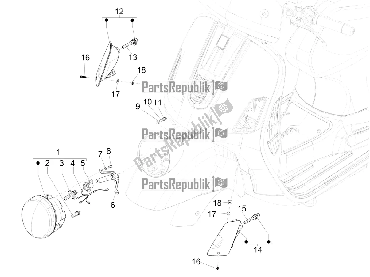 Toutes les pièces pour le Phares Avant - Clignotants du Vespa GTV 300 HPE SEI Giorni IE ABS E5 2022