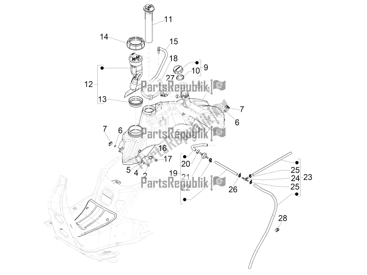 Todas las partes para Depósito De Combustible de Vespa GTV 300 HPE SEI Giorni IE ABS E5 2022