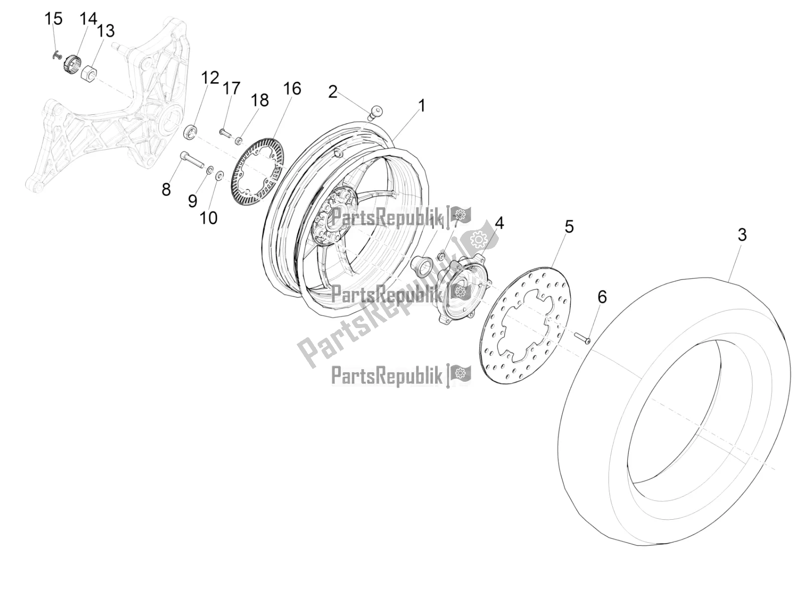 Todas las partes para Rueda Trasera de Vespa GTV 300 HPE SEI Giorni IE ABS E5 2022