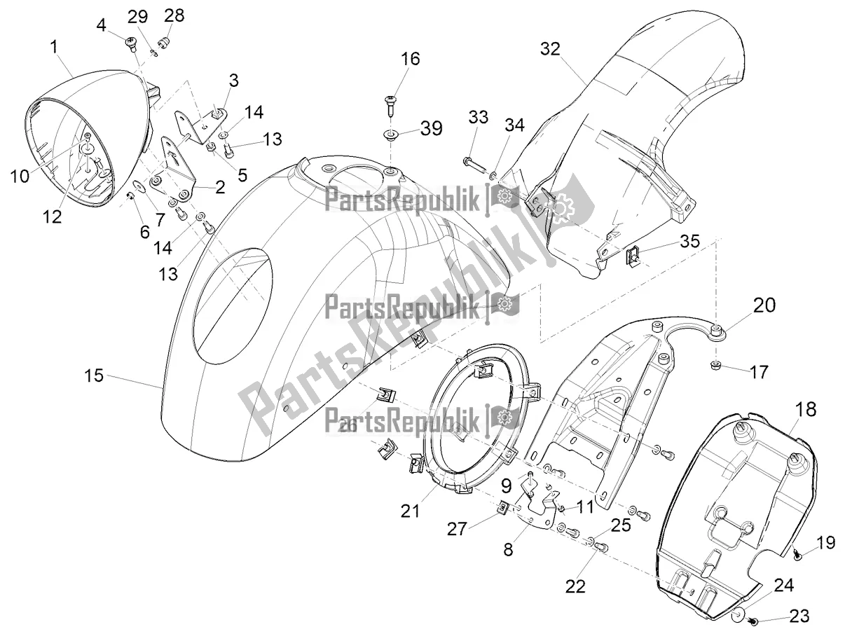 Todas las partes para Carcasa De La Rueda - Guardabarros de Vespa GTV 300 HPE SEI Giorni IE ABS E5 2022