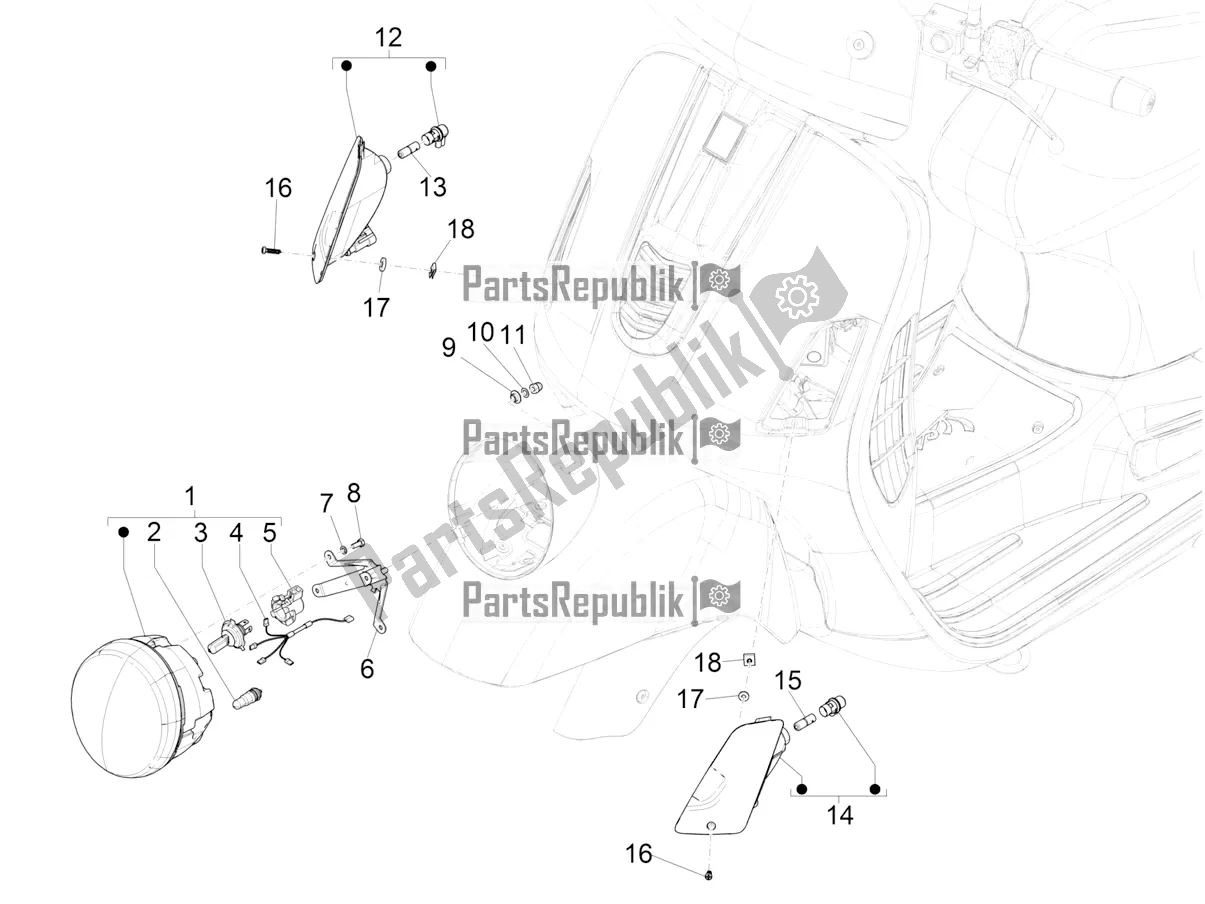 Toutes les pièces pour le Phares Avant - Clignotants du Vespa GTV 300 HPE SEI Giorni IE ABS USA 2019