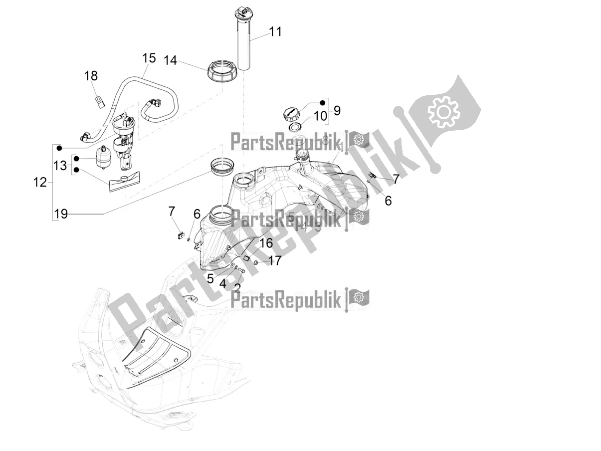 Wszystkie części do Zbiornik Paliwa Vespa GTV 300 HPE SEI Giorni IE ABS USA 2019