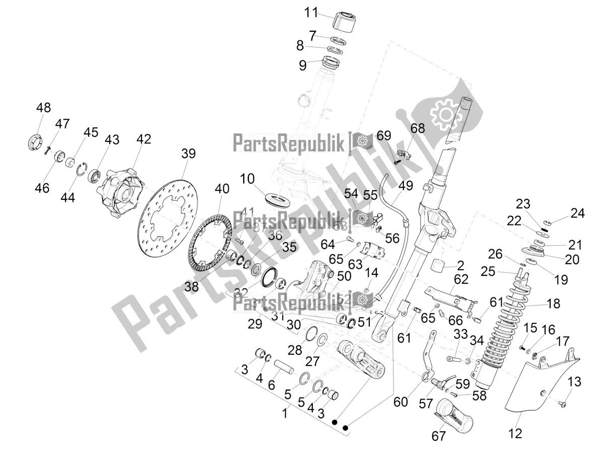 Todas las partes para Horquilla / Tubo De Dirección - Unidad De Rodamiento De Dirección de Vespa GTV 300 HPE SEI Giorni IE ABS USA 2020