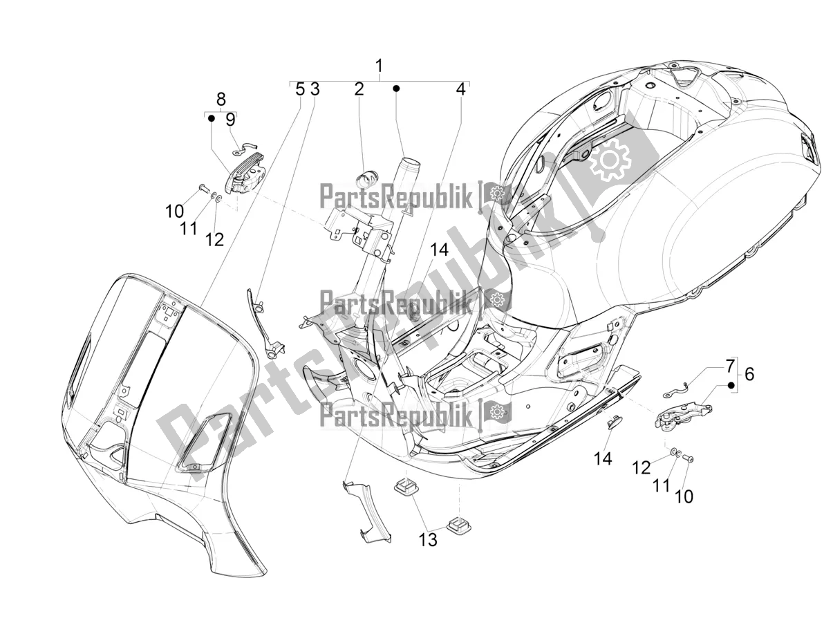 All parts for the Frame/bodywork of the Vespa GTV 300 HPE SEI Giorni IE ABS USA 2020