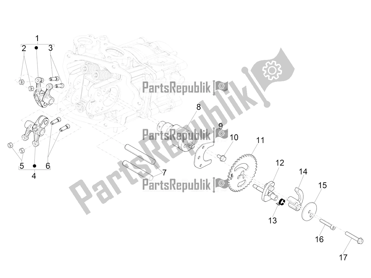 All parts for the Rocking Levers Support Unit of the Vespa GTV 300 HPE SEI Giorni IE ABS USA 2020