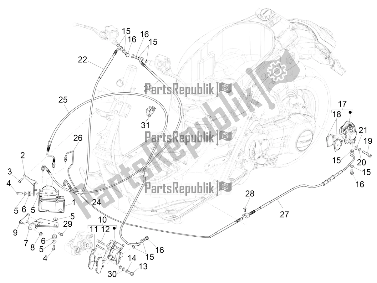 Tutte le parti per il Sistema Frenante Abs del Vespa GTV 300 HPE SEI Giorni IE ABS USA 2021