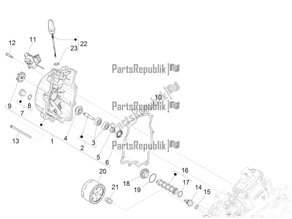 Todas las partes para Cubierta Del Volante Magneto - Filtro De Aceite de Vespa GTV 300 HPE SEI Giorni IE ABS USA 2021