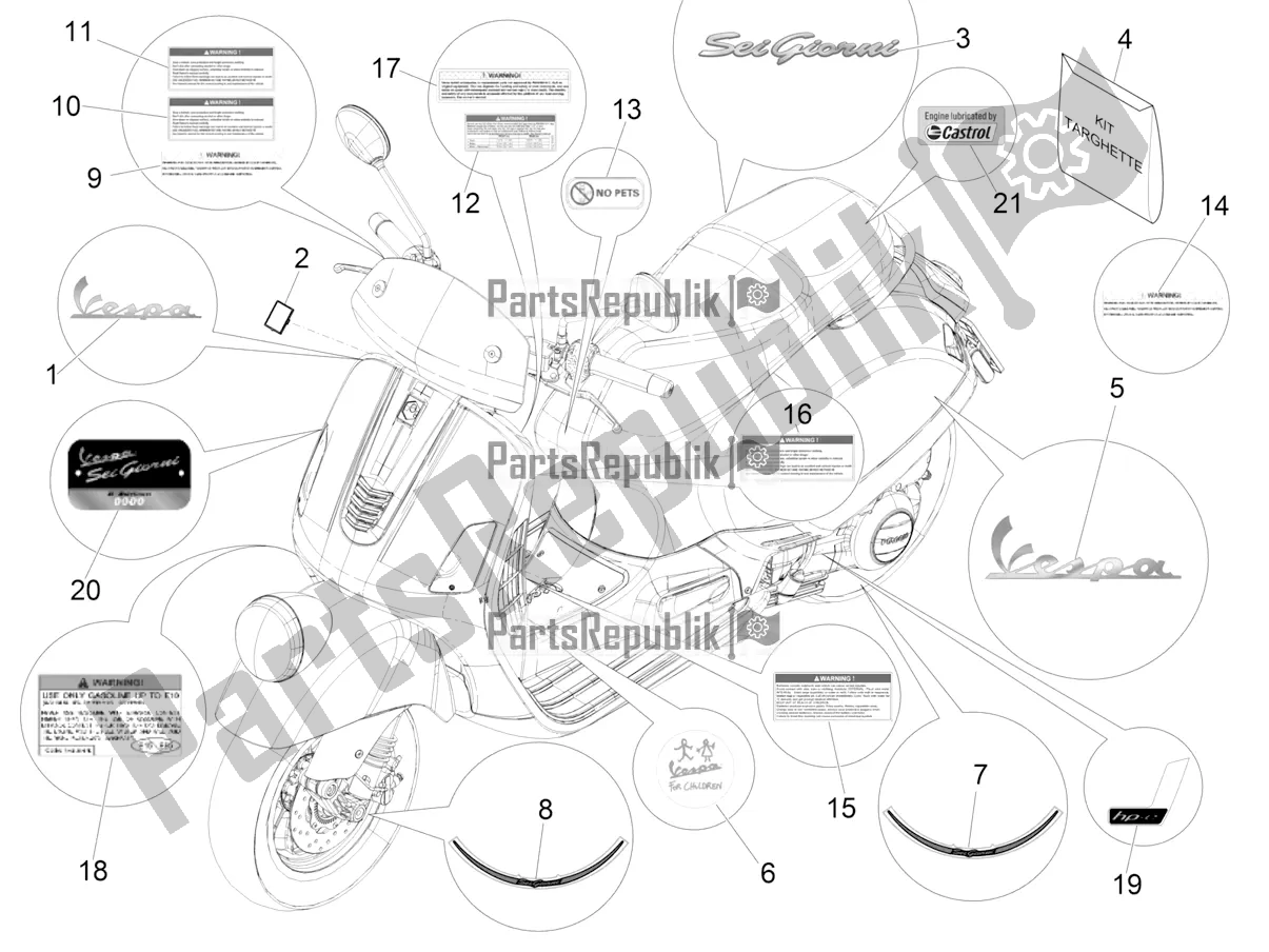 Todas las partes para Placas - Emblemas de Vespa GTV 300 HPE SEI Giorni IE ABS USA 2021