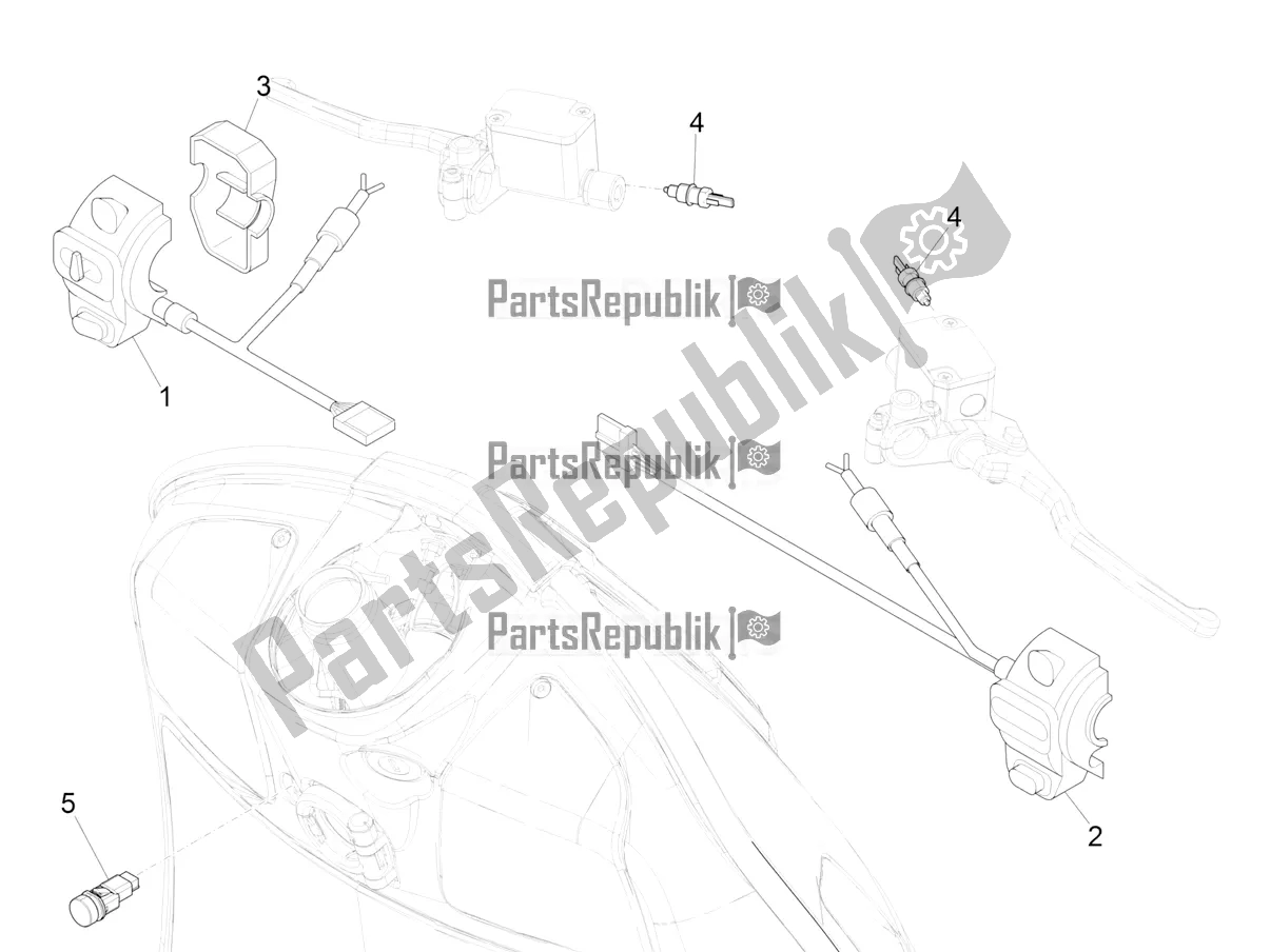 Todas las partes para Selectores - Interruptores - Botones de Vespa GTV 300 HPE SEI Giorni IE ABS USA 2021