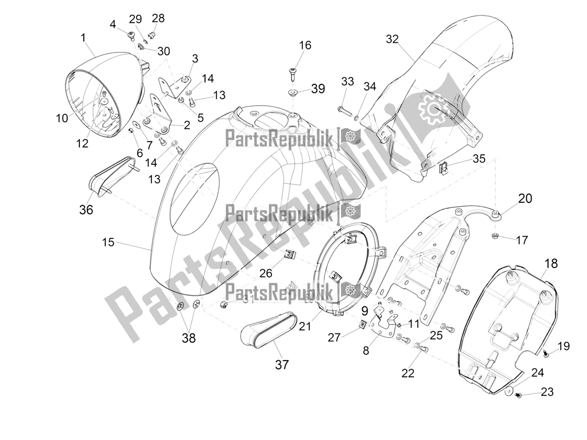 Todas las partes para Carcasa De La Rueda - Guardabarros de Vespa GTV 300 HPE SEI Giorni IE ABS USA 2021