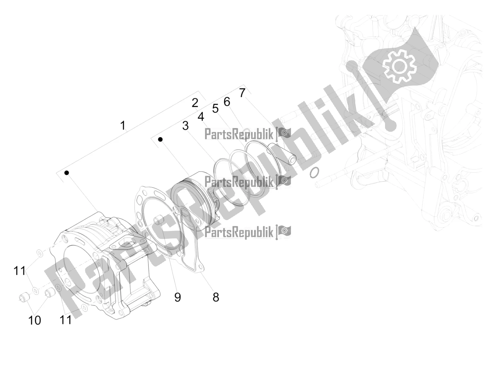 All parts for the Cylinder-piston-wrist Pin Unit of the Vespa GTV 300 HPE SEI Giorni IE ABS USA 2022