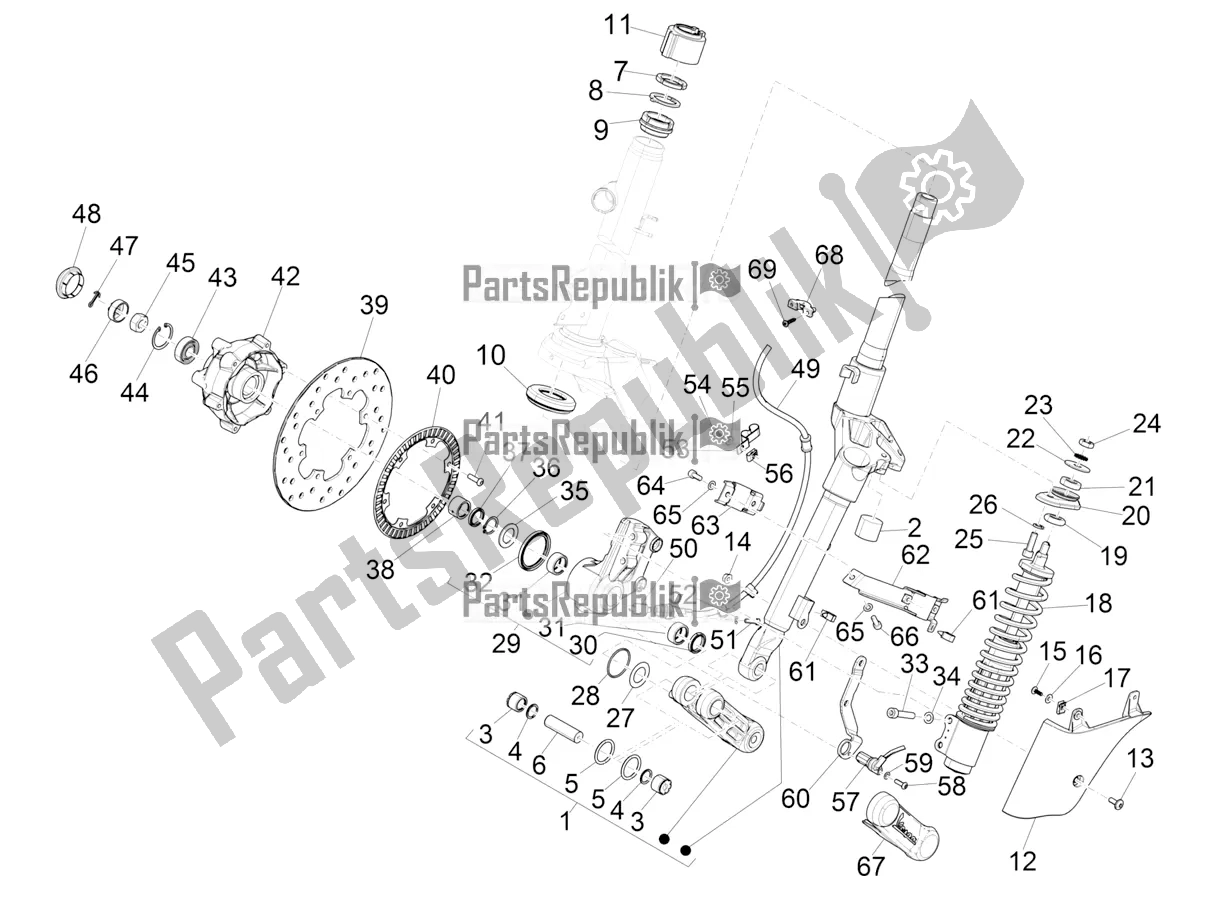 Todas las partes para Horquilla / Tubo De Dirección - Unidad De Rodamiento De Dirección de Vespa GTV 300 HPE SEI Giorni IE ABS USA 2022