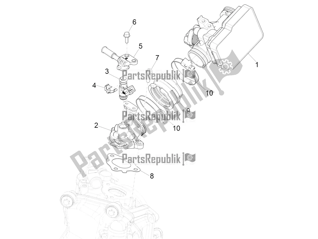 All parts for the Throttle Body - Injector - Induction Joint of the Vespa GTV 300 HPE SEI Giorni IE ABS USA 2022