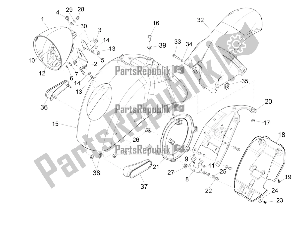 Todas las partes para Carcasa De La Rueda - Guardabarros de Vespa GTV 300 HPE SEI Giorni IE ABS USA 2022