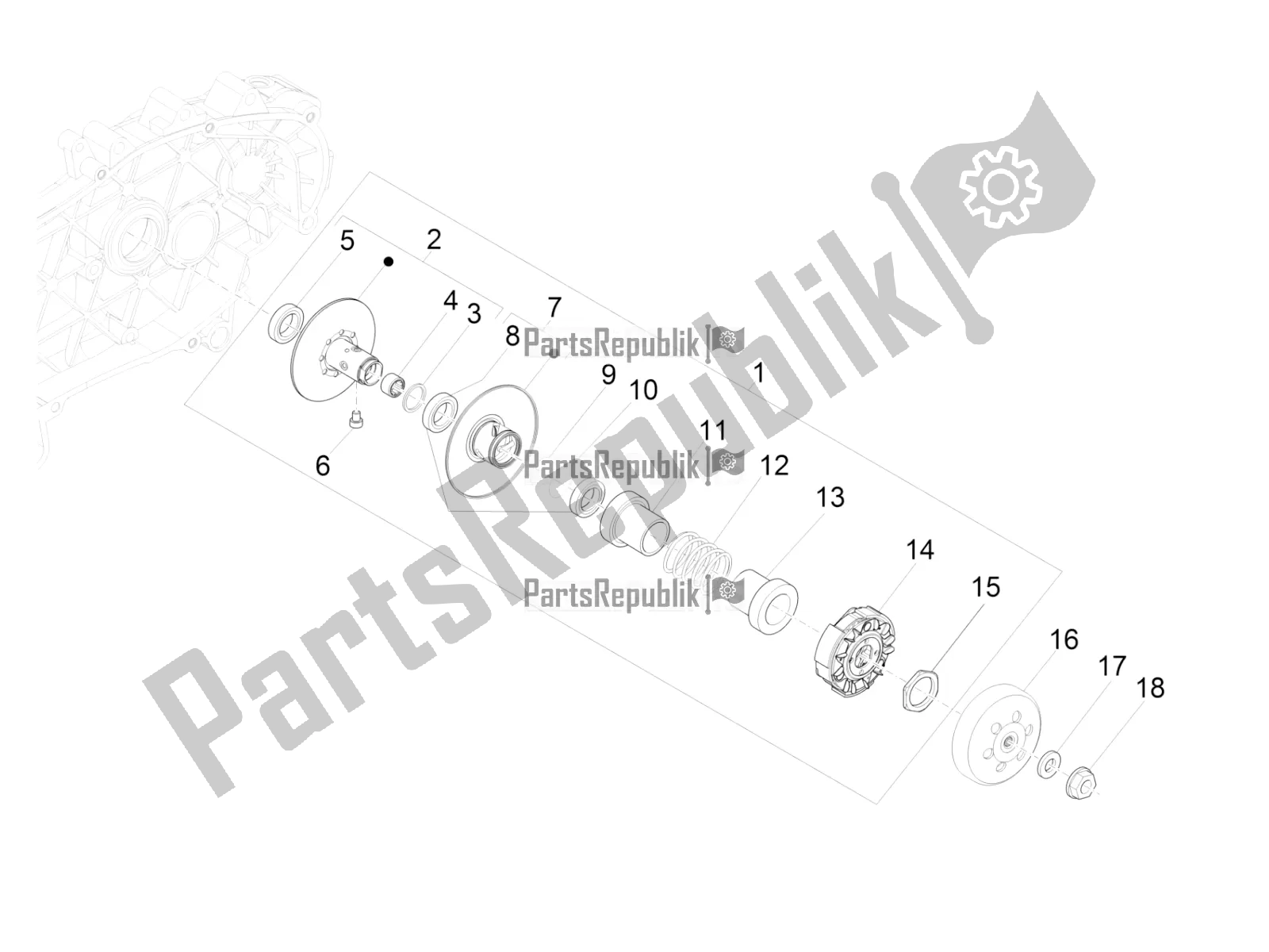 All parts for the Driven Pulley of the Vespa GTV 300 SEI Giorni IE ABS 2017