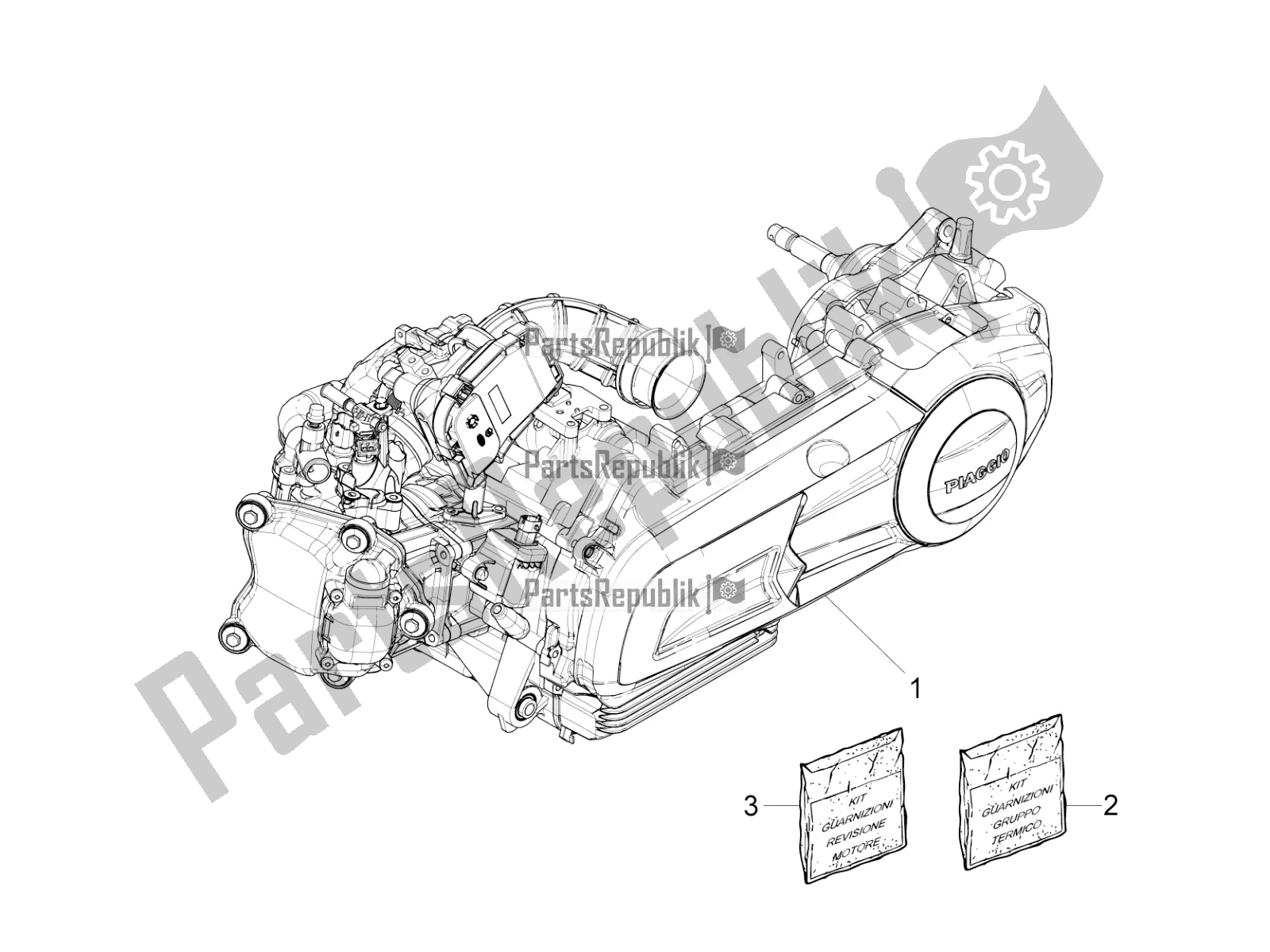 Toutes les pièces pour le Moteur, Assemblage du Vespa GTV 300 SEI Giorni IE ABS 2017