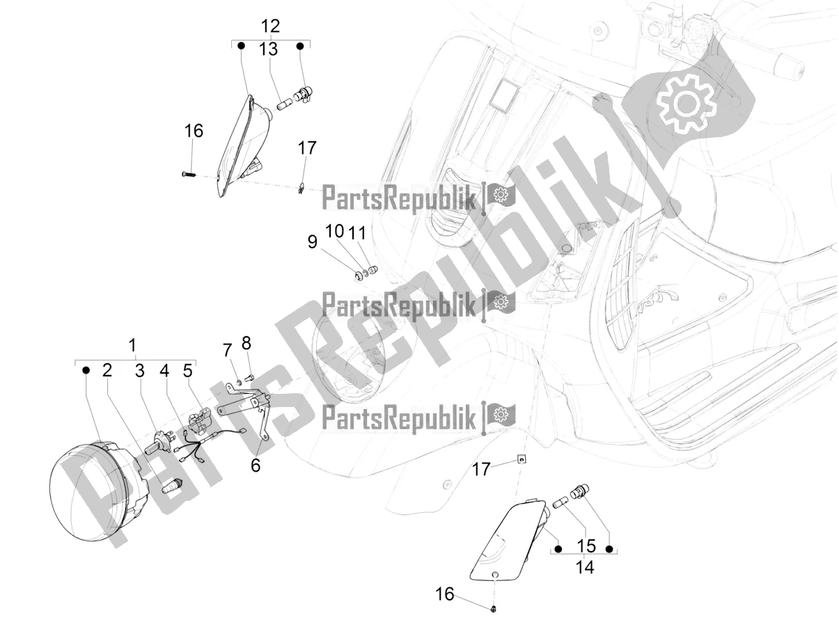 Todas as partes de Faróis Dianteiros - Luzes De Pisca do Vespa GTV 300 SEI Giorni IE ABS 2017