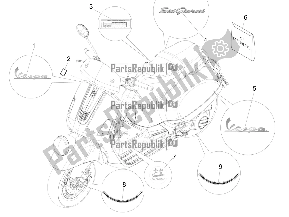 Todas las partes para Placas - Emblemas de Vespa GTV 300 SEI Giorni IE ABS 2017