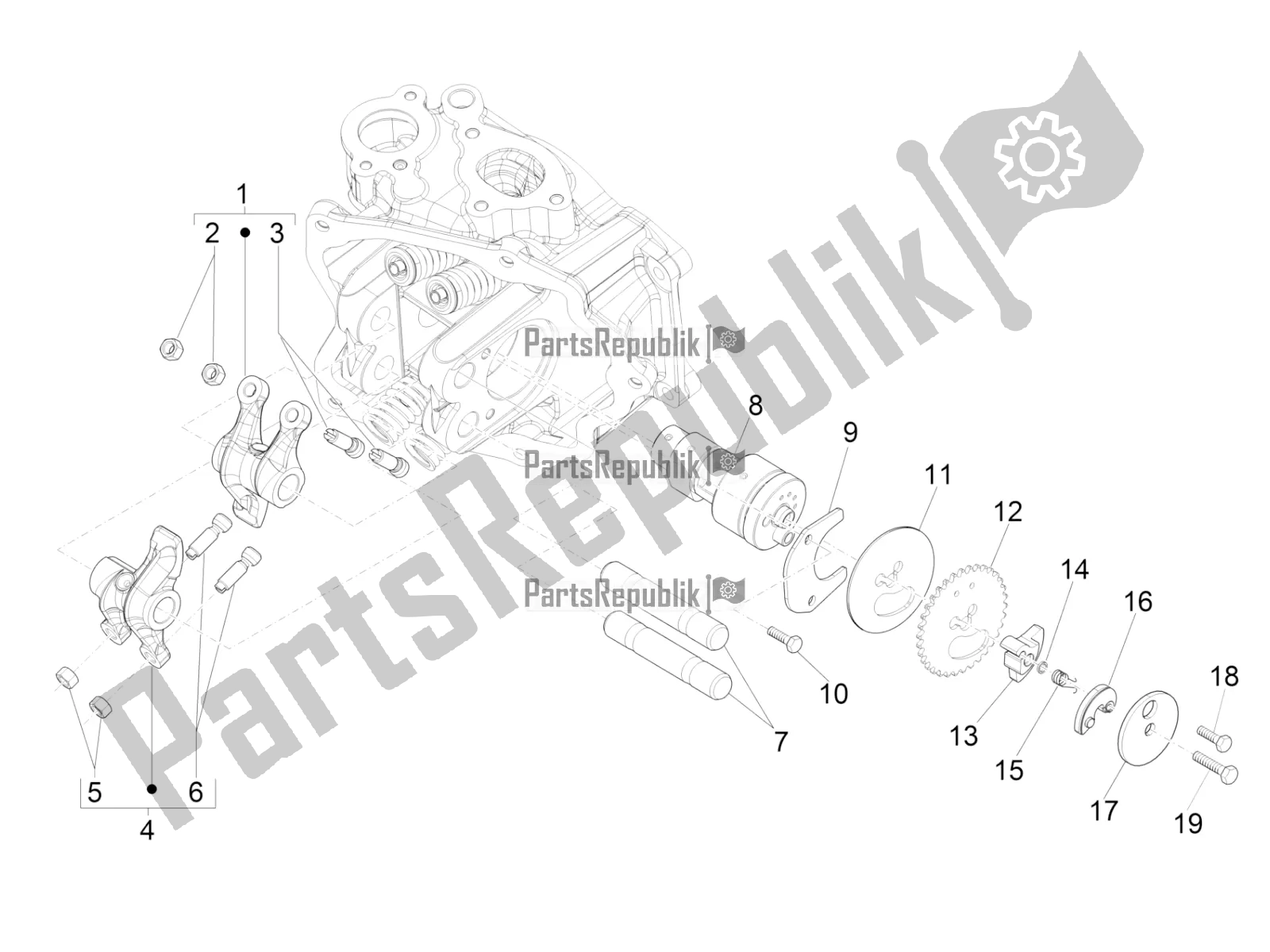 All parts for the Rocking Levers Support Unit of the Vespa GTV 300 SEI Giorni IE ABS 2017