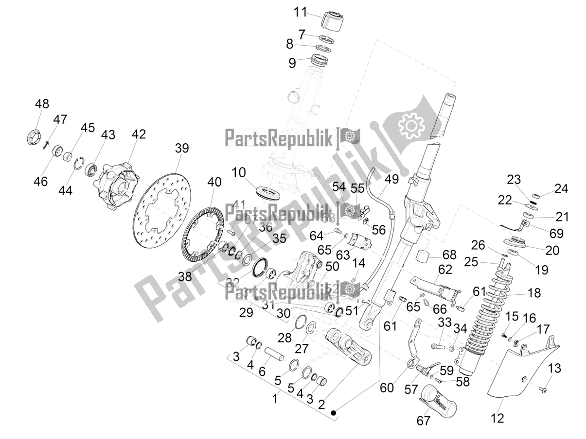 All parts for the Fork/steering Tube - Steering Bearing Unit of the Vespa GTV 300 SEI Giorni IE ABS USA 2017