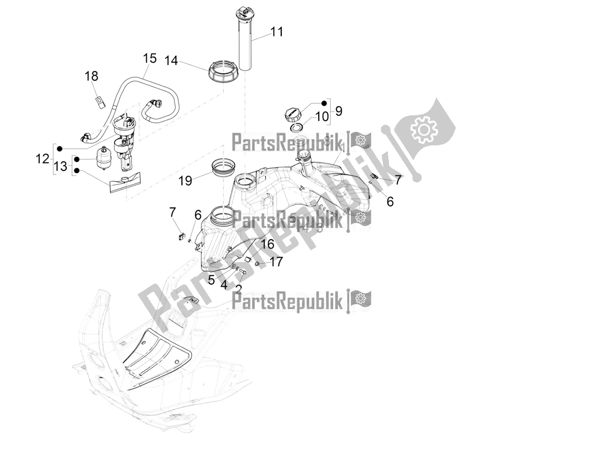 Toutes les pièces pour le Réservoir D'essence du Vespa GTV 300 SEI Giorni IE ABS USA 2017