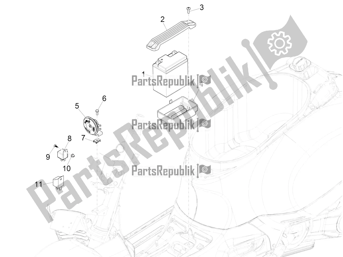 Toutes les pièces pour le Télécommandes - Batterie - Klaxon du Vespa GTV 300 SEI Giorni IE ABS USA 2017