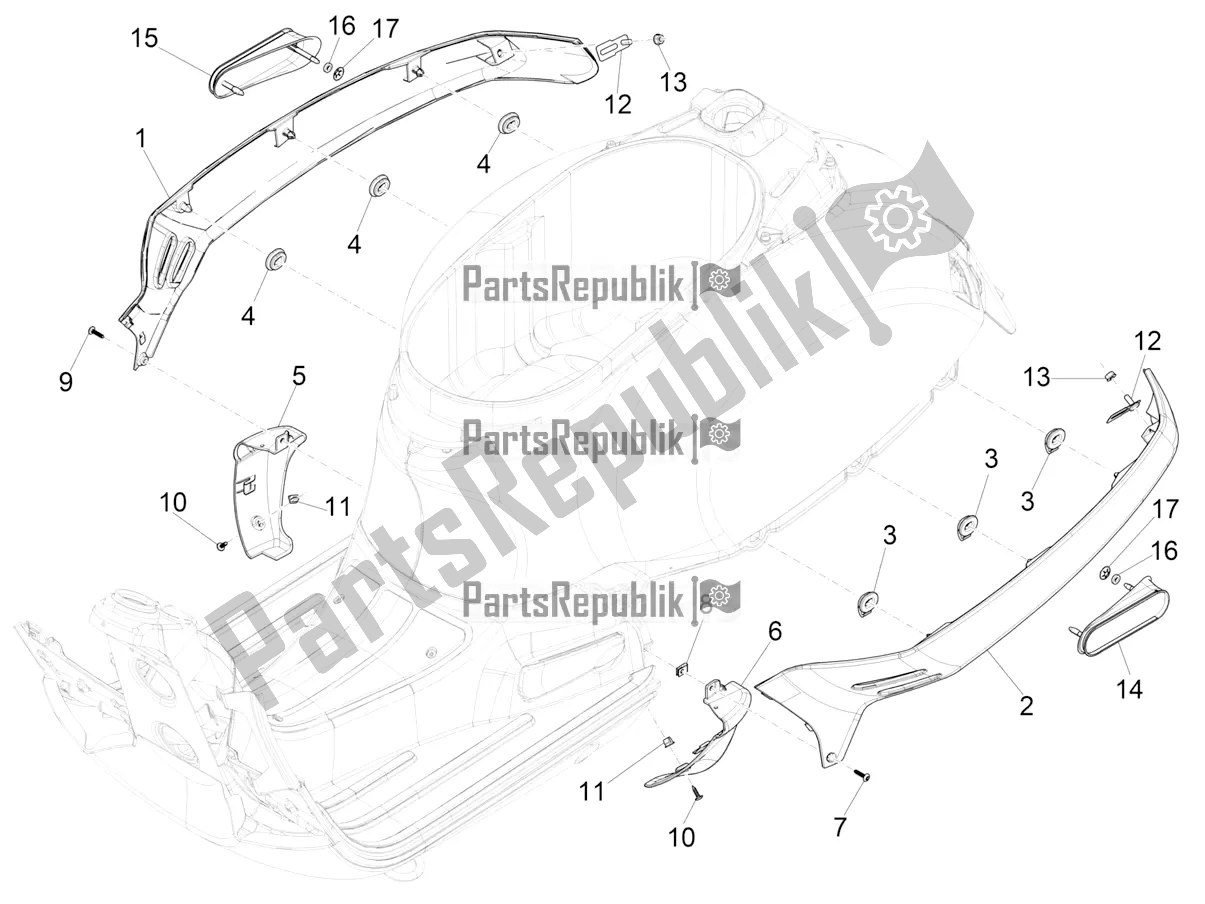 Toutes les pièces pour le Couvercle Latéral - Spoiler du Vespa GTV 300 SEI Giorni IE ABS USA 2017