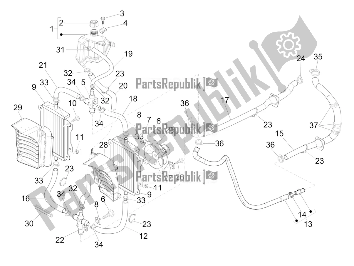 All parts for the Cooling System of the Vespa GTV 300 Seigiorni Apac 2021
