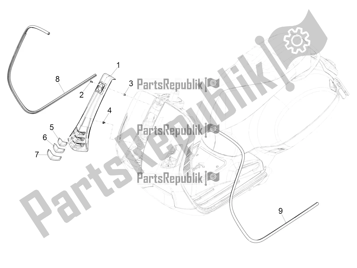 All parts for the Front Shield of the Vespa GTV 300 Seigiorni Apac 2022