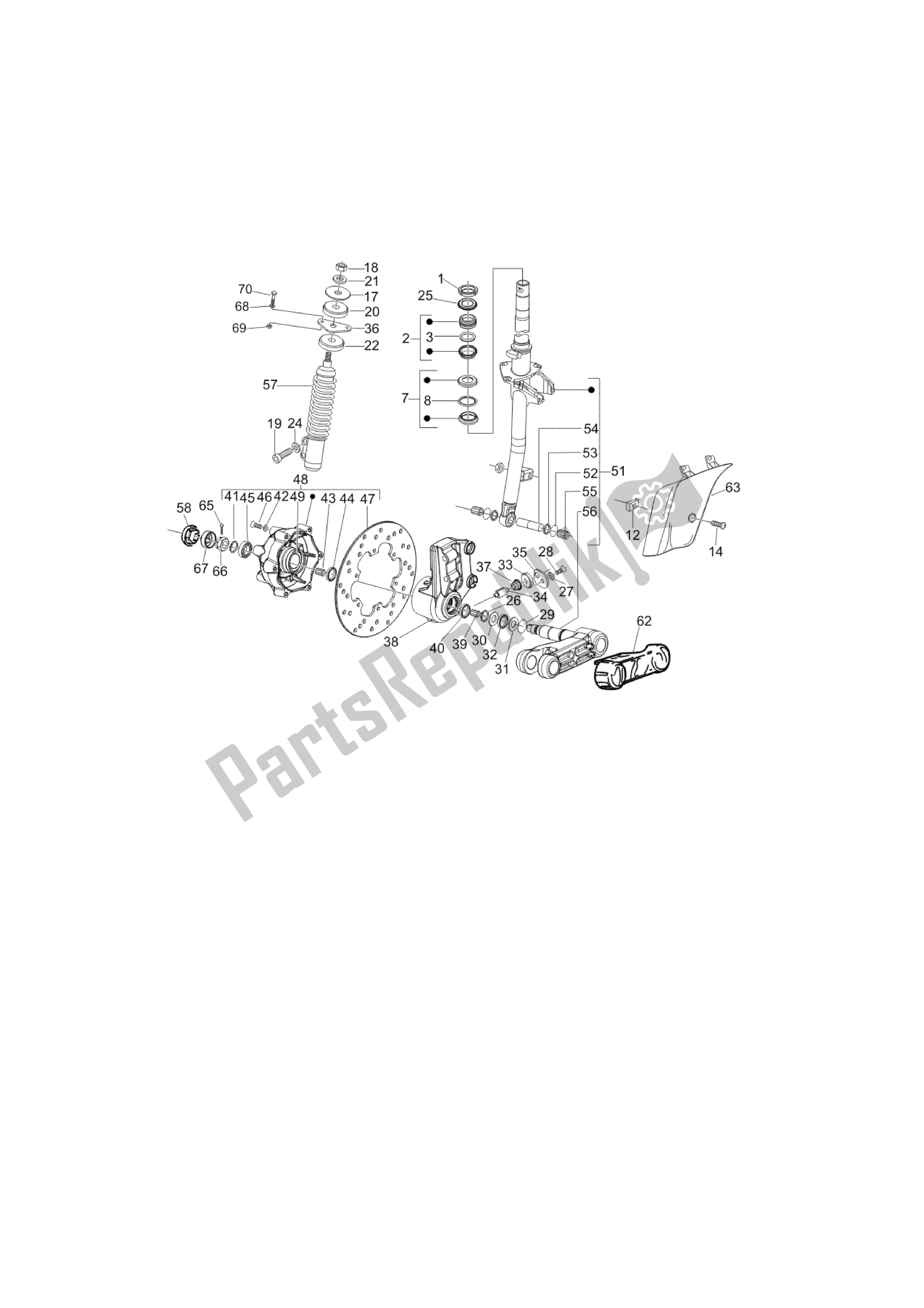 All parts for the Horquilla/tubo Direccion - Conjunto Tejuelos of the Vespa LX 125 2005 - 2006