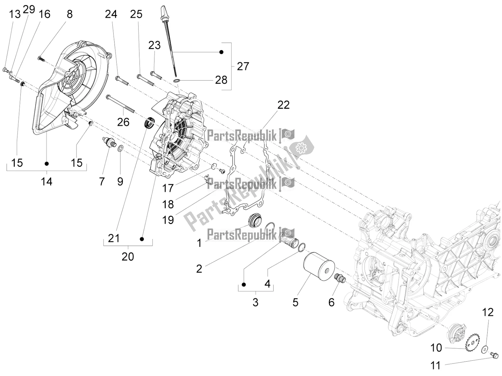 Toutes les pièces pour le Couvercle Magnéto Volant - Filtre à Huile du Vespa LX 125 4T 3V IE 2016