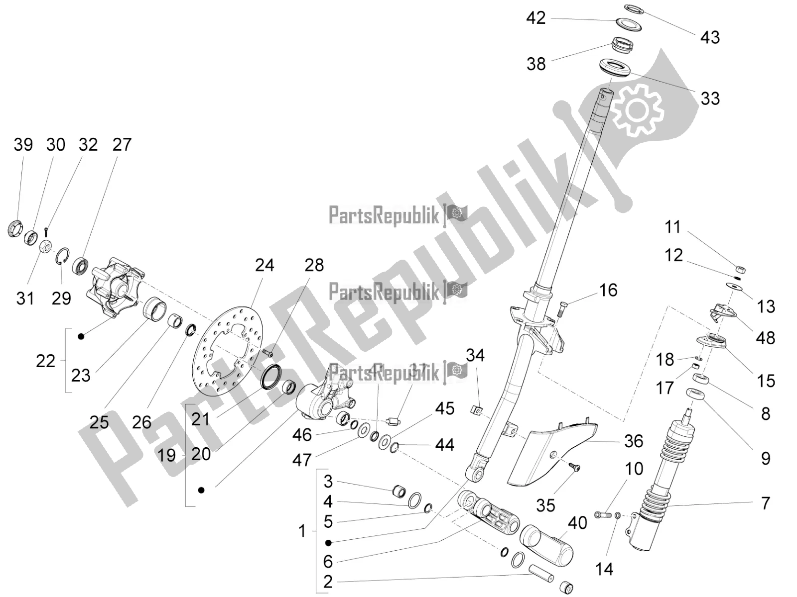 Toutes les pièces pour le Fourche / Tube De Direction - Palier De Direction du Vespa LX 125 4T 3V IE 2016