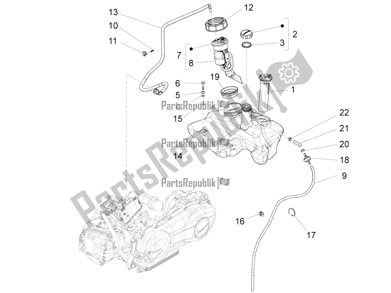 Toutes les pièces pour le Réservoir D'essence du Vespa LX 125 4T 3V IE 2016