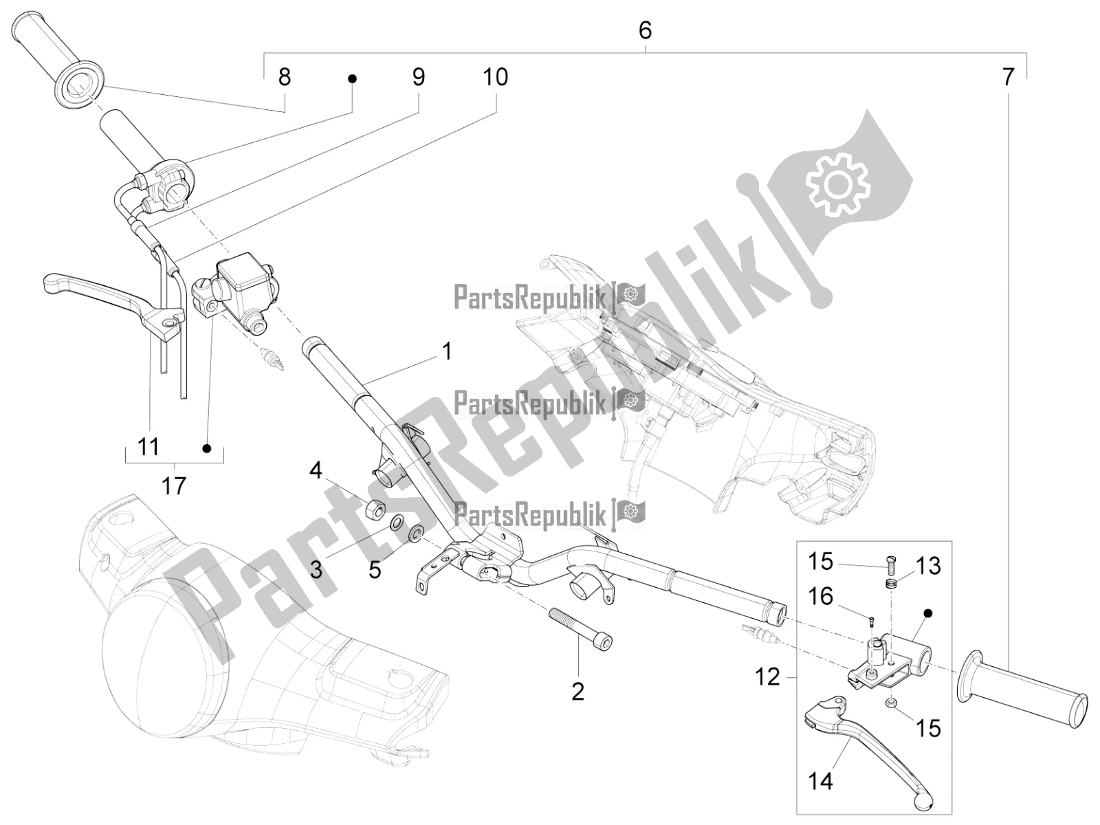 All parts for the Handlebars - Master Cil. Of the Vespa LX 125 4T 3V IE 2016