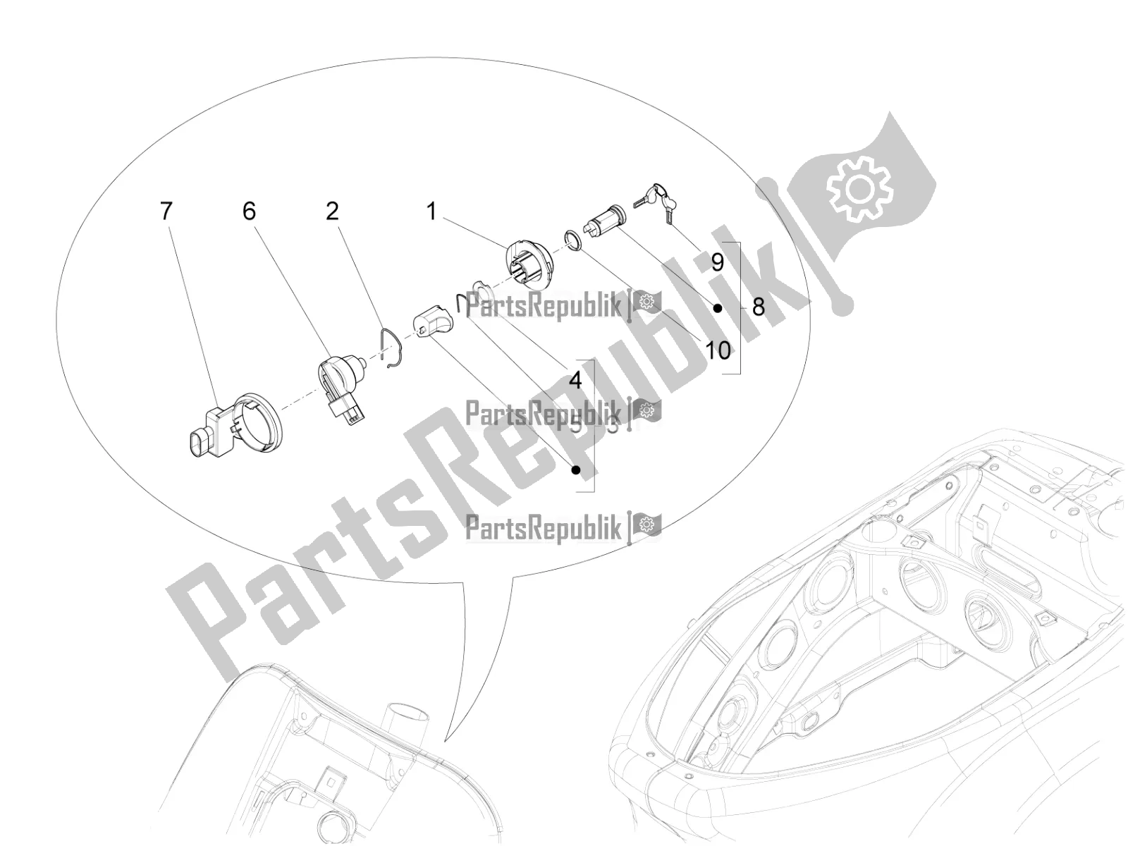 Todas as partes de Fechaduras do Vespa LX 125 4T 3V IE 2016