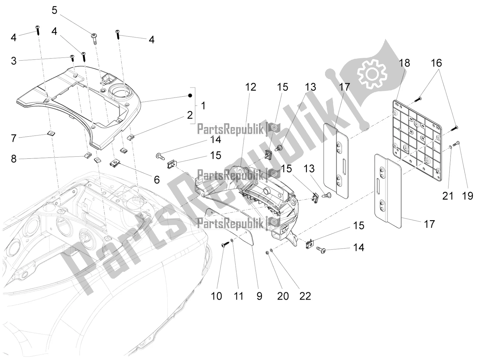 Toutes les pièces pour le Capot Arrière - Protection Contre Les éclaboussures du Vespa LX 125 4T 3V IE 2016