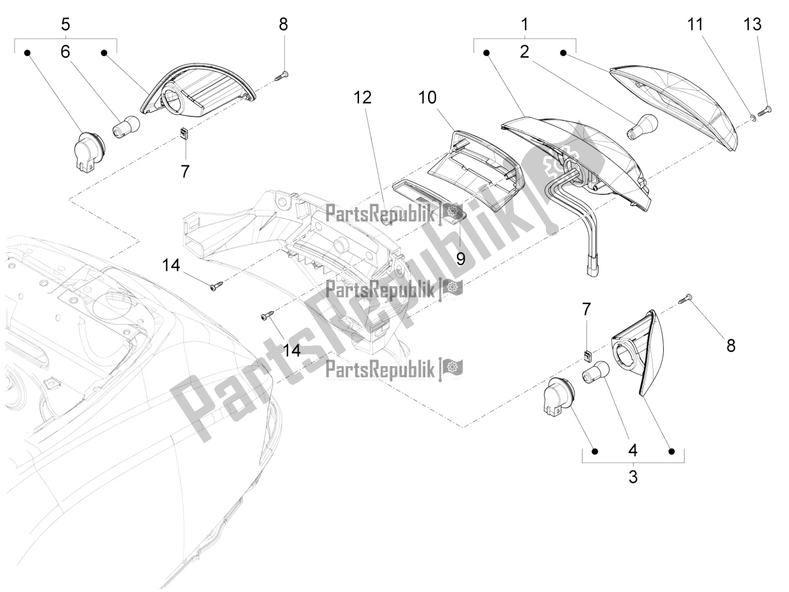 All parts for the Rear Headlamps - Turn Signal Lamps of the Vespa LX 125 4T 3V IE 2016