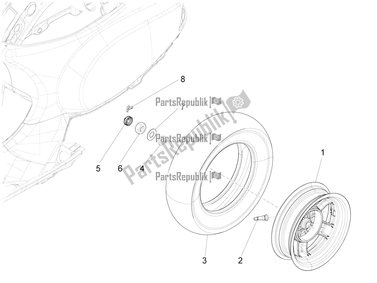 All parts for the Rear Wheel of the Vespa LX 125 4T 3V IE 2016