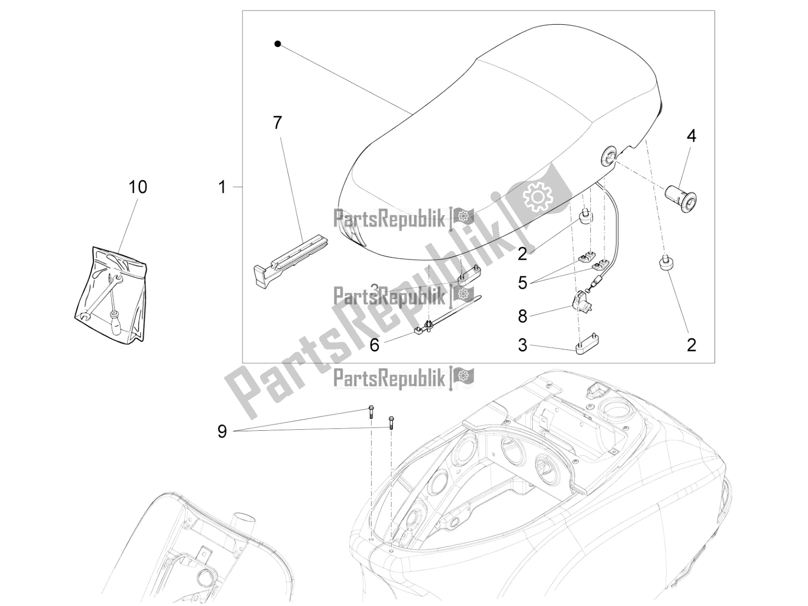 All parts for the Saddle/seats of the Vespa LX 125 4T 3V IE 2016