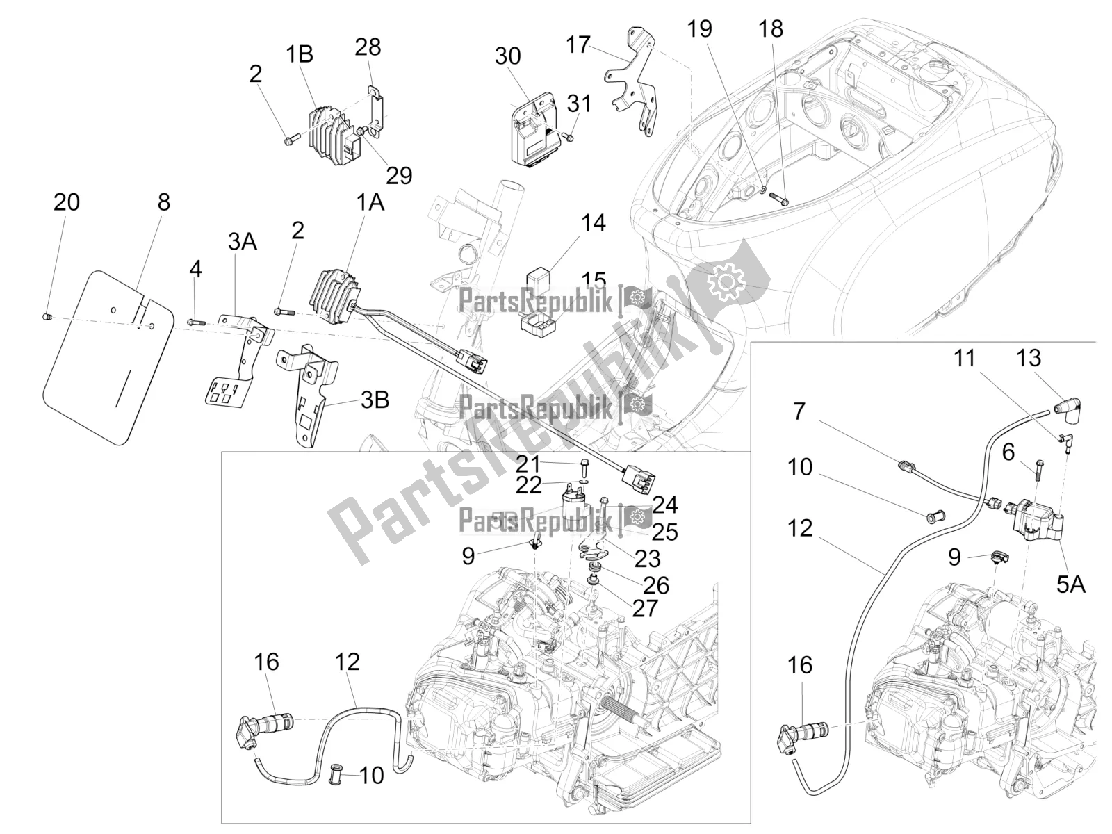 All parts for the Voltage Regulators - Electronic Control Units (ecu) - H. T. Coil of the Vespa LX 125 4T 3V IE 2016