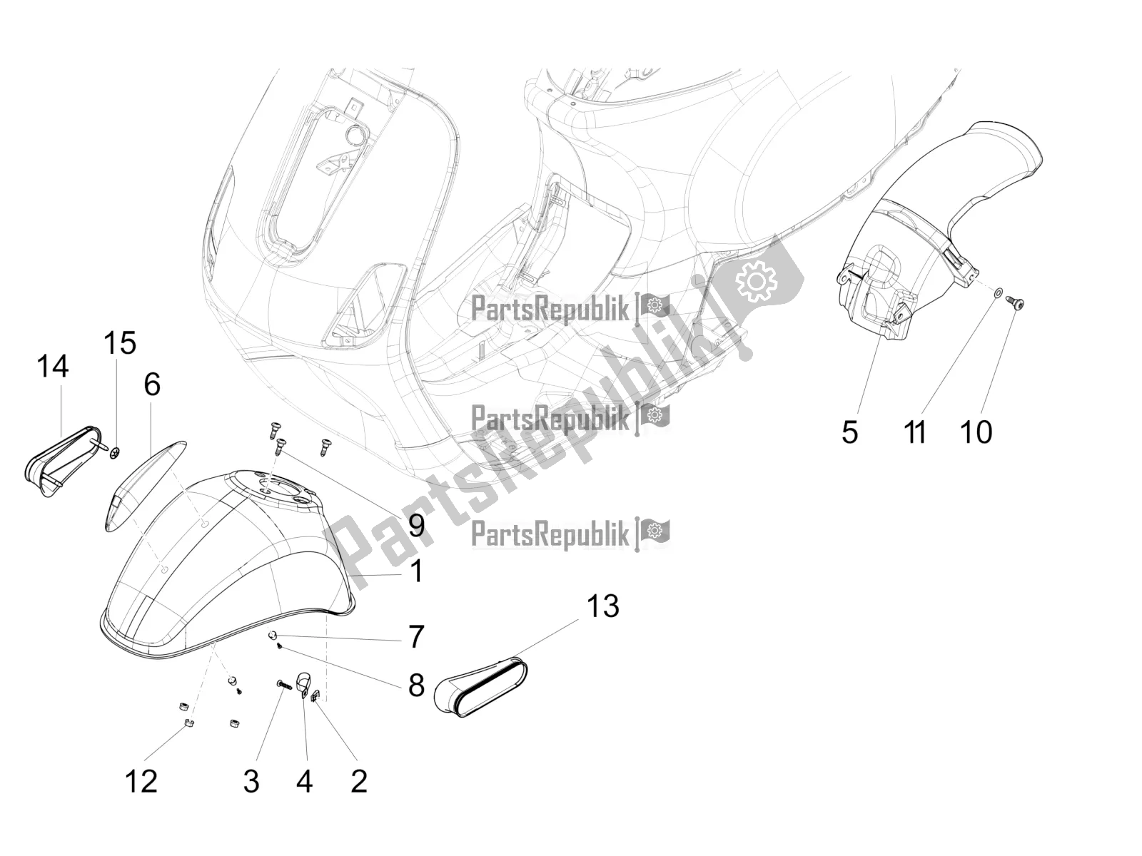 All parts for the Wheel Huosing - Mudguard of the Vespa LX 125 4T 3V IE 2016