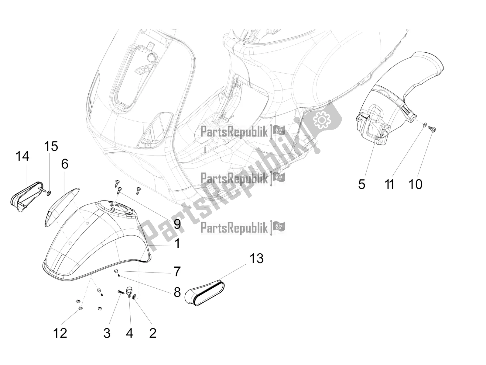 Toutes les pièces pour le Logement De Roue - Garde-boue du Vespa LX 125 4T 3V IE 2016