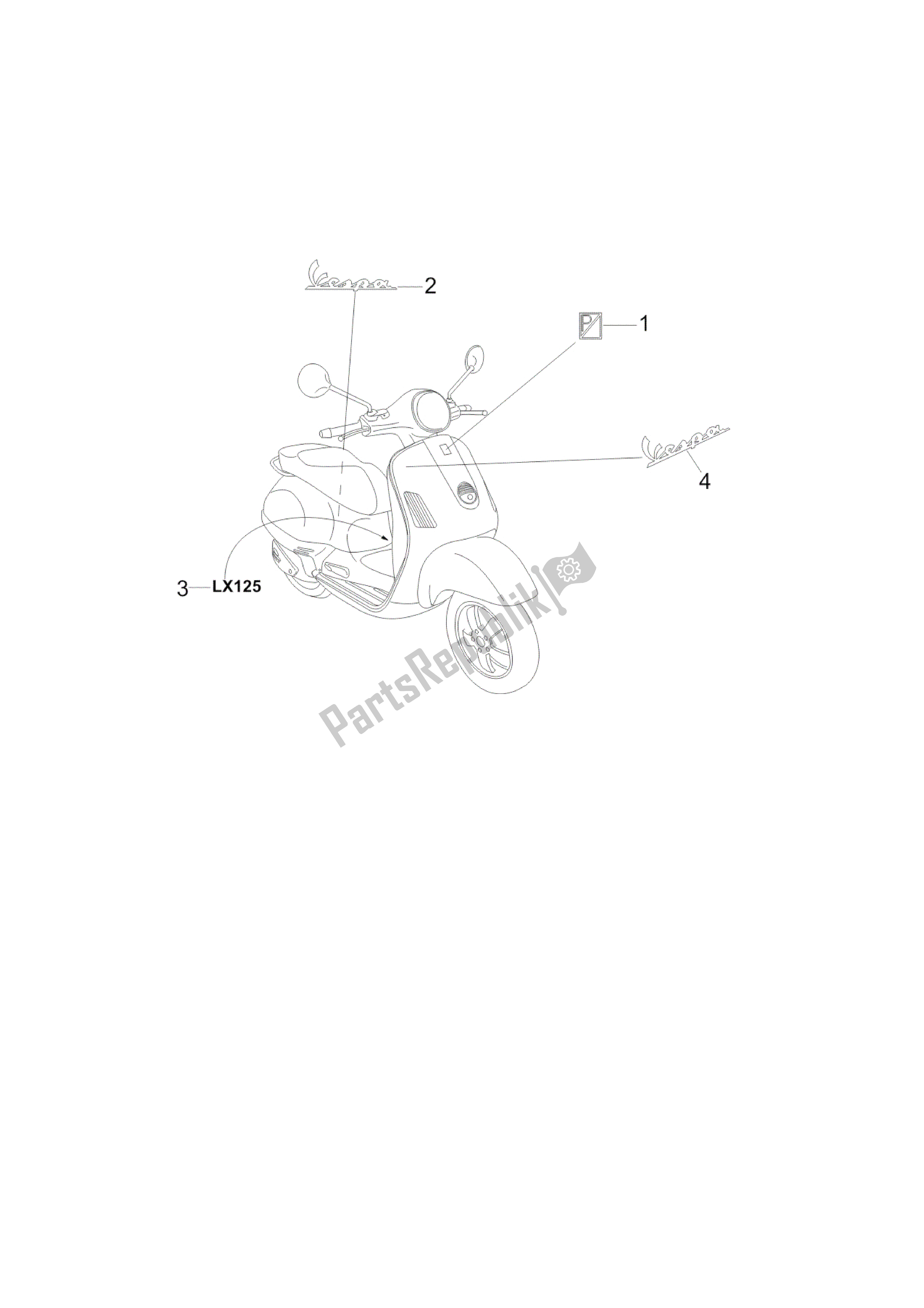 Toutes les pièces pour le Letreros - Escudos du Vespa LX 125 2005 - 2006