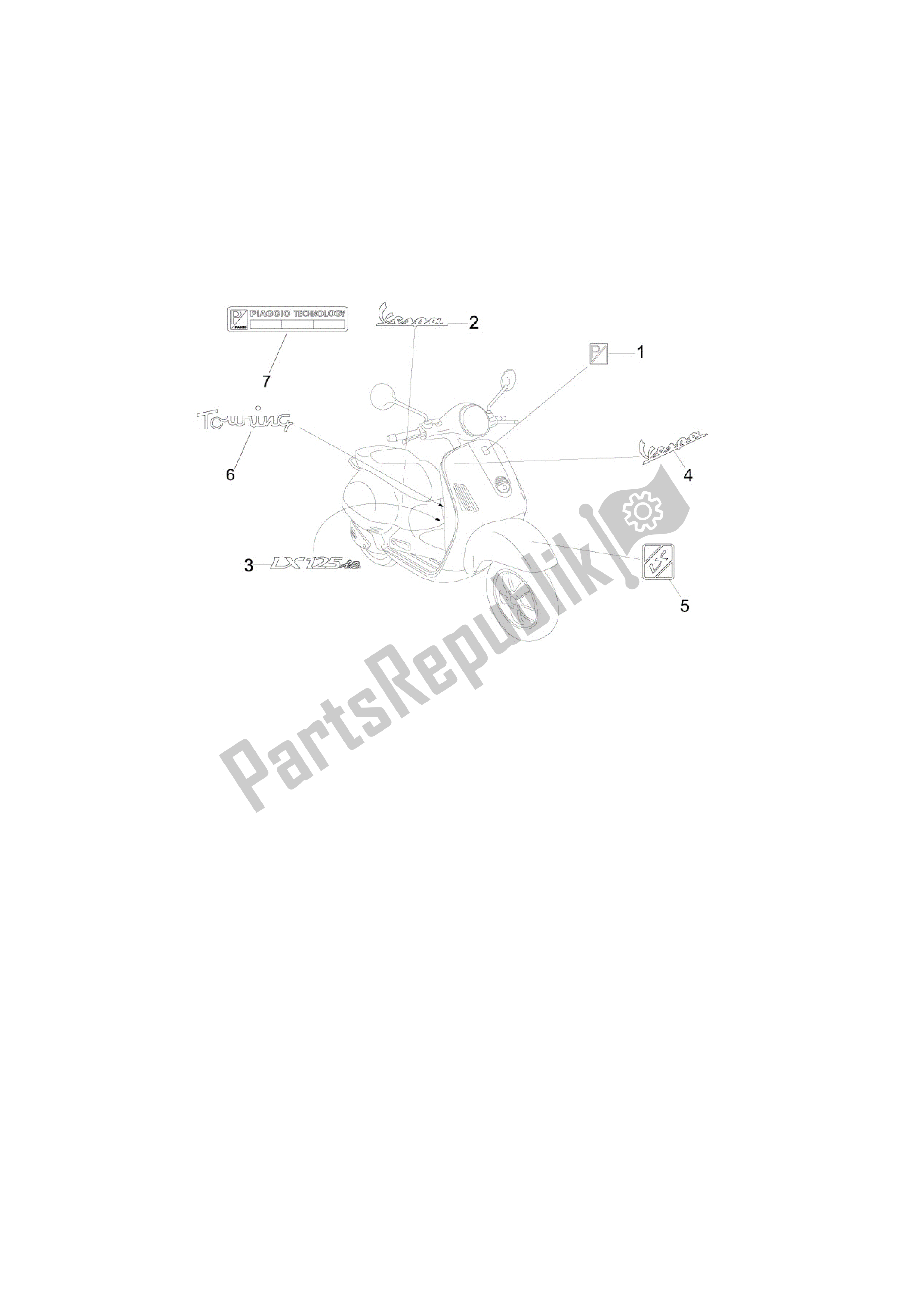 Alle onderdelen voor de Letreros - Escudo's van de Vespa LX 125 2010